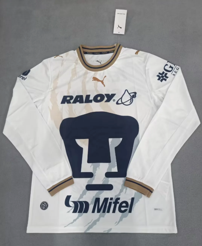 Long Sleeve 2026-2027 Pumas Away White Soccer Jersey Football Shirt