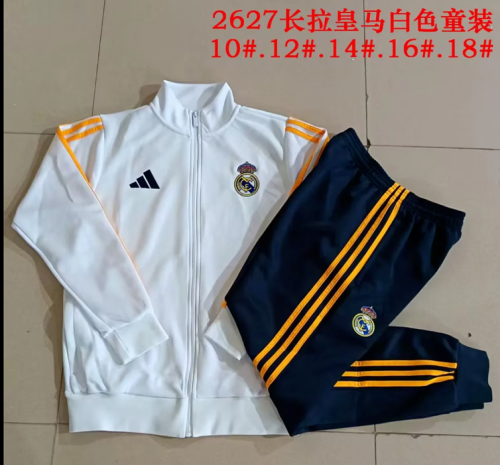 Youth 2026-2027 Real Madrid White/Yellow Soccer Training Jacket and Pants Child Football Kit