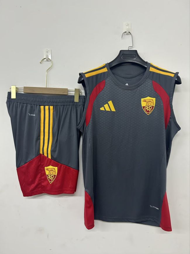 Adult Uniform 2026-2027 As Roma Grey Soccer Training Vest and Shorts Football Kits