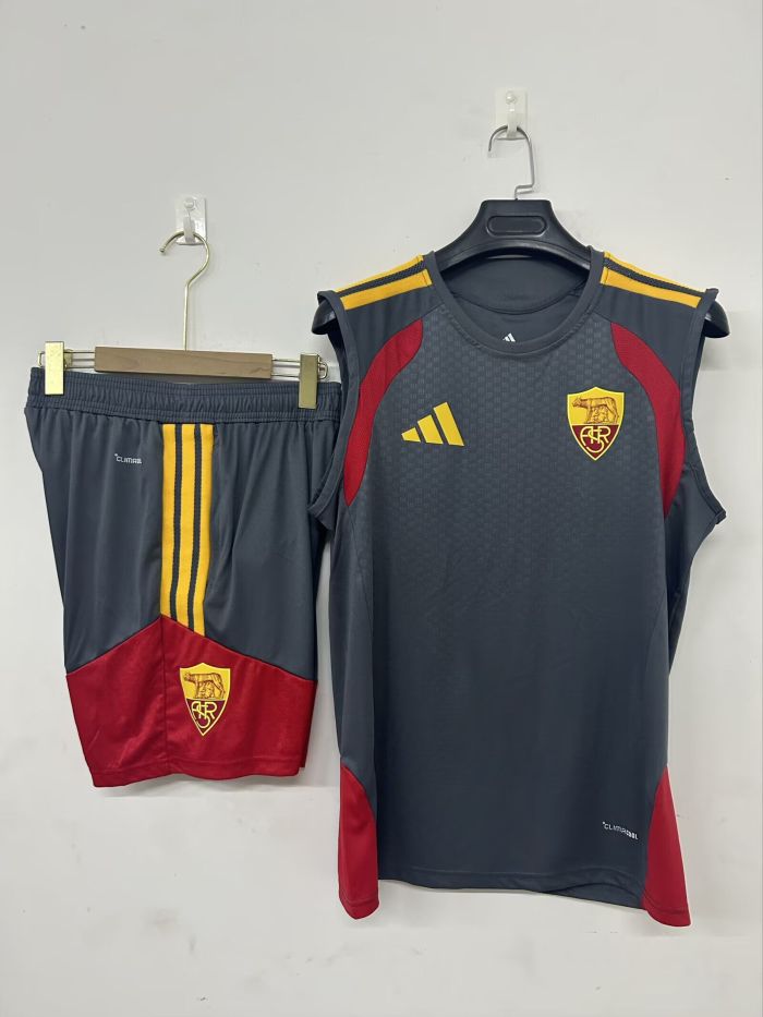 Adult Uniform 2026-2027 As Roma Grey Soccer Training Vest and Shorts Football Kits
