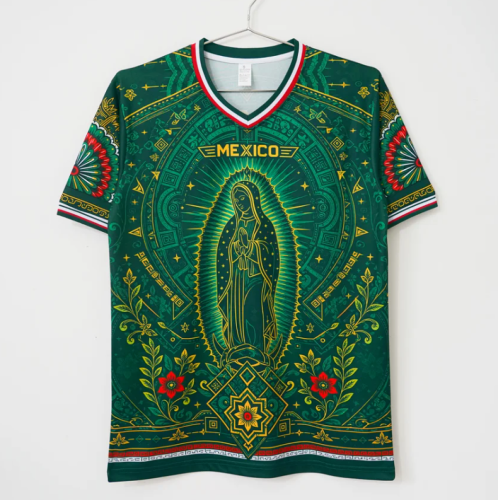 Retro Jersey 1998 Mexico Green/Golden Guadalupe Version Soccer Jersey