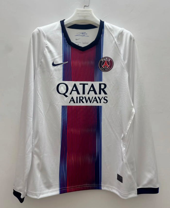 Long Sleeve Fan Version 2026-2027 PSG Away White Soccer Jersey Paris Football Maillot