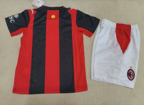with White Shorts Youth Uniform Kids Kit 2026-2027 AC Milan Home Soccer Jersey Shorts Child Football Set
