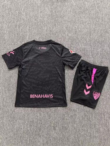 with LALIGA Patch Youth Uniform Kids Kit 2026-2027 Malaga Third Away Black Soccer Jersey Shorts Child Football Set