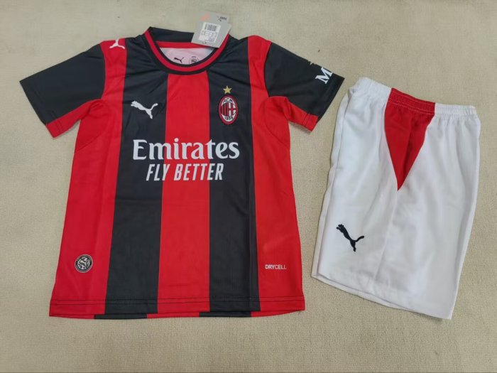 with White Shorts Youth Uniform Kids Kit 2026-2027 AC Milan Home Soccer Jersey Shorts Child Football Set