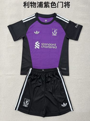 Youth Uniform Kids Kit 2026-2027 Liverpool Purple Goalkeeper Soccer Jersey Shorts Child Football Set