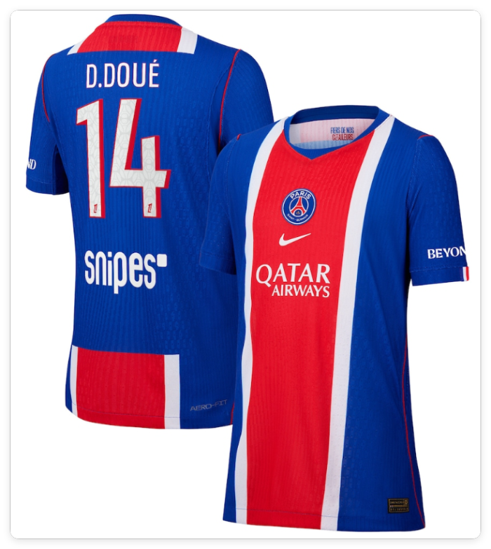with SNIPES+Beyond Fan Version 2026-2027 PSG D. Doué 14 Home Soccer Jersey Paris Football Maillot