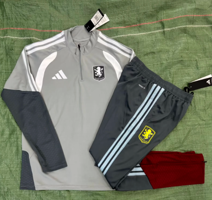 2026-2027 Aston Villa Grey Soccer Training Sweater and Pants Football Kit