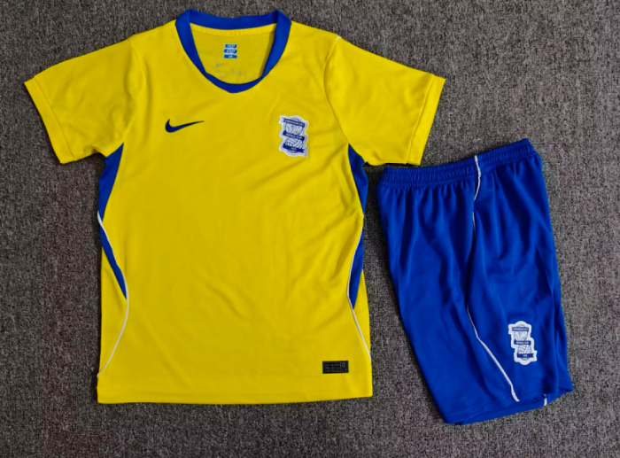 Youth Uniform Kids Kit 2026-2027 Birmingham Away Yellow Soccer Jersey Shorts Child Football Set