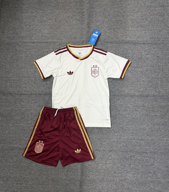 with 2 Stars Youth Uniform Kids Kit 2026 Spain Away Soccer Jersey Shorts Child Football Set