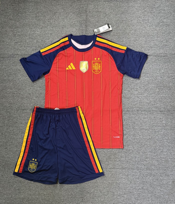 with 2 Stars+FIFA World Champions 2026 Patch Adult Uniform Spain 2026 Home Soccer Jersey Shorts España Camisetas de Futbol Kit