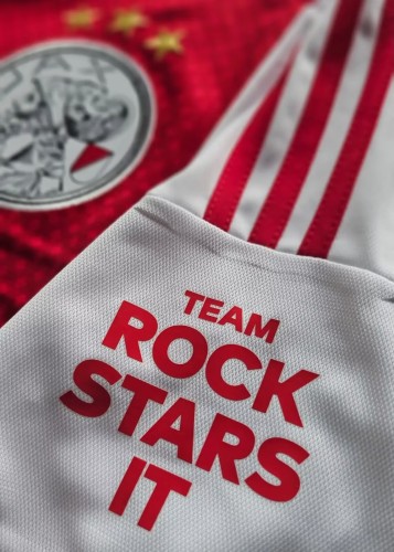 with Team Rock Stars It+Olympia Logo Player Version 2026-2027 Ajax Home Soccer Jersey Football Shirt