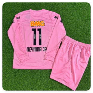 Long Sleeve Retro Youth Uniform Kids Kit 2012-2013 Santos NEYMAR JR 11 Pink Soccer Jersey Shorts Vintage Child Football Set