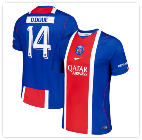 with Cup Printing Player Version 2026-2027 PSG D. Doué 14 Home Soccer Jersey Paris Football Maillot