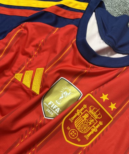 with 2 Stars+FIFA World Champions 2026 Patch Adult Uniform Spain 2026 Home Soccer Jersey Shorts España Camisetas de Futbol Kit