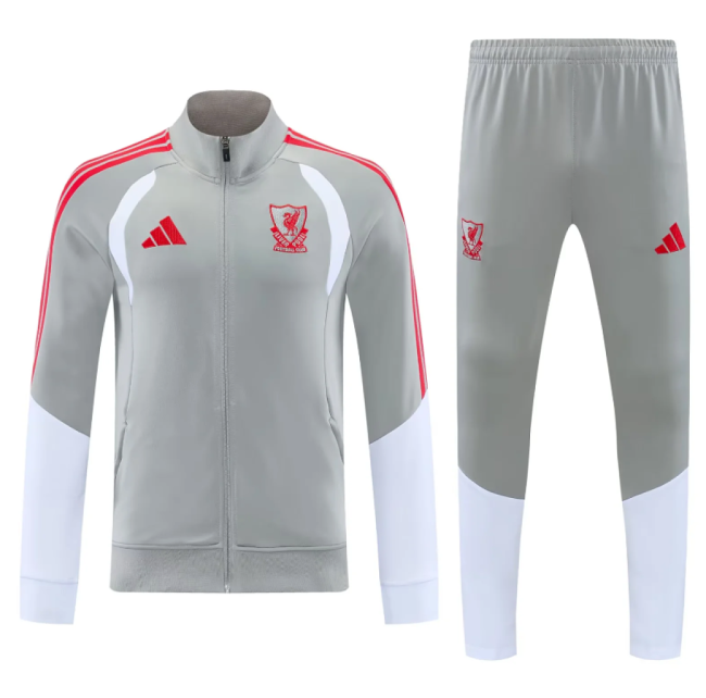 2026-2027 Liverpool Grey/White Soccer Tracksuit Jacket Football Jacket and Pants