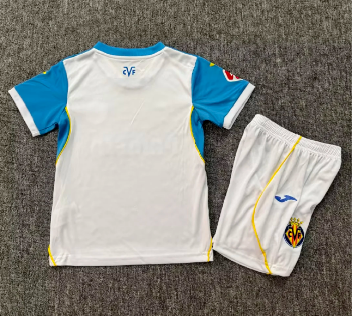 with LALIGA Patch Youth Uniform Kids Kit 2026-2027 Villarreal Away White Soccer Jersey Shorts Child Football Set
