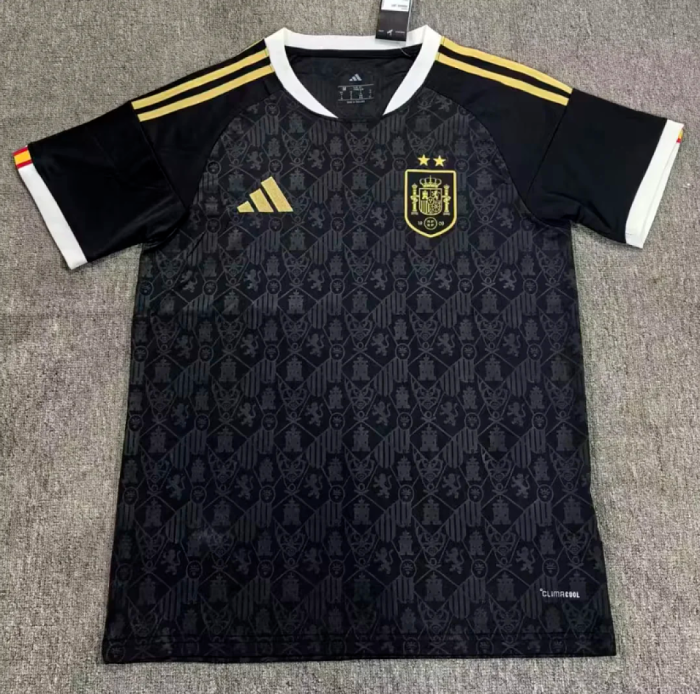 with 2 Stars Fan Version 2026 Spain Black/White Soccer Jersey España Camisetas de Futbol