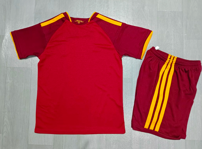 Youth Uniform Kids Kit 2026-2027 As Roma Home Soccer Jersey Shorts Child Football Set