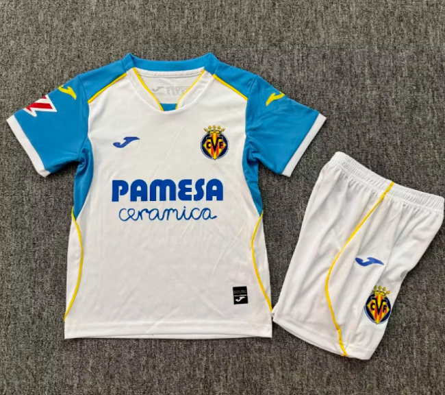 with LALIGA Patch Youth Uniform Kids Kit 2026-2027 Villarreal Away White Soccer Jersey Shorts Child Football Set