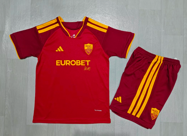 Youth Uniform Kids Kit 2026-2027 As Roma Home Soccer Jersey Shorts Child Football Set