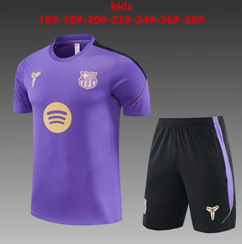 Youth Uniform Kids Kit 2026-2027 Barcelona Purple Soccer Training Jersey Shorts Child Football Set