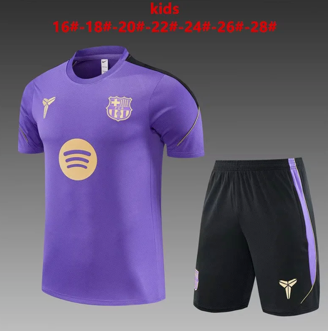 Youth Uniform Kids Kit 2026-2027 Barcelona Purple Soccer Training Jersey Shorts Child Football Set