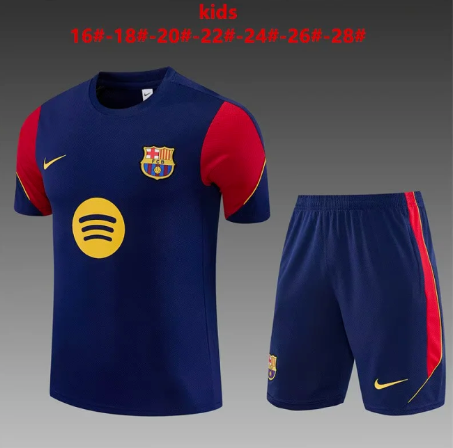 Youth Uniform Kids Kit 2026-2027 Barcelona Dark Blue/Red Soccer Training Jersey Shorts Child Football Set