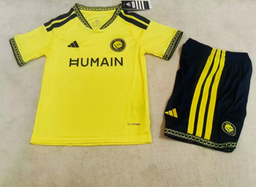 Youth Uniform Kids Kit 2026-2027 Al Nassr Home Soccer Jersey Shorts Riyadh Victory Child Football Set