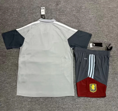 Adult Uniform 2026-2027 Aston Villa Grey Soccer Training Polo and Shorts Football Kits