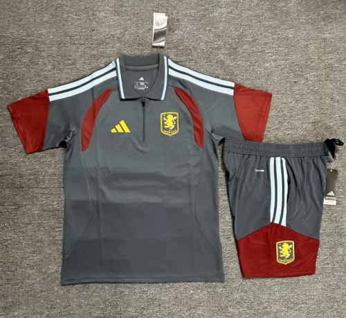 Adult Uniform 2026-2027 Aston Villa Dark Grey Soccer Training Polo and Shorts Football Kits