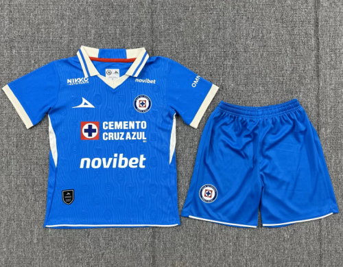 Youth Uniform Kids Kit 2026-2027 Cruz Azul Home Soccer Jersey Shorts Child Football Set