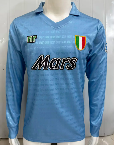 with Serie A Patch Long Sleeve Retro Jersey 1990-1991 Calcio Napoli Home Soccer Jersey Napoles Vintage Football Shirt