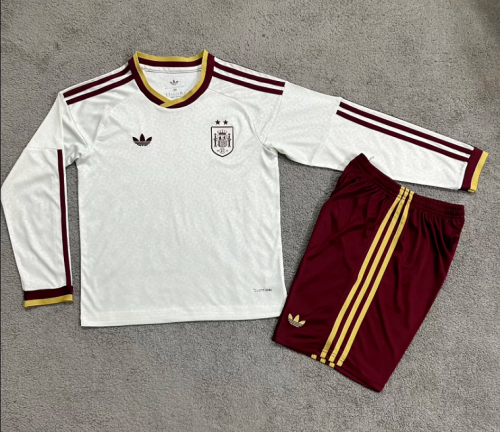 with 2 Stars Long Sleeve Youth Uniform Kids Kit 2026 Spain Away Soccer Jersey Shorts Child Football Set
