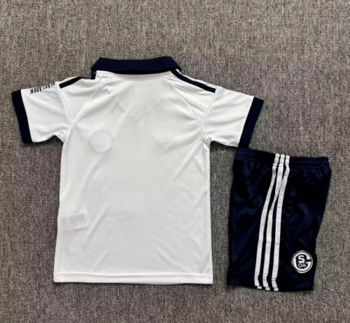 Youth Uniform Kids Kit 2026-2027 Schalke 04 Away White Soccer Jersey Shorts Child Football Set
