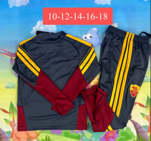 Youth 2026-2027 As Roma Dark Grey Soccer Training Sweater and Pants Child Football Kit