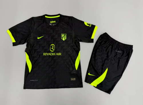 Player Version Youth Uniform Kids Kit 2025-2026 Atletico Madrid Away Black Soccer Jersey Shorts Child Football Set