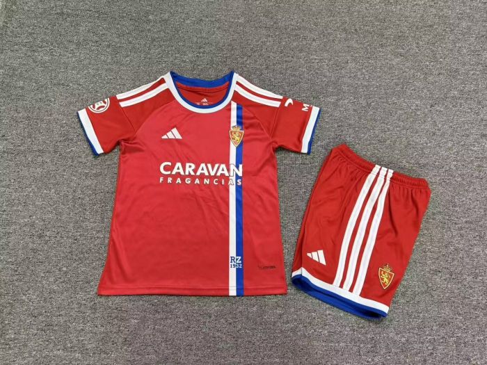 Youth Uniform Kids Kit 2026-2027 Zaragoza Away Red Soccer Jersey Shorts Child Football Set