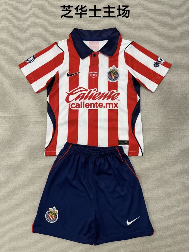 Youth Uniform Kids Kit Chivas 2026-2027 Guadalajara Home Soccer Jersey Shorts Tapatio Child Football Set