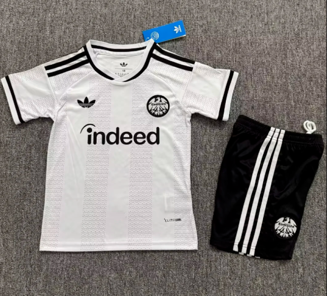 Youth Uniform Kids Kit 2026-2027 Eintracht Frankfurt Away White Soccer Jersey Shorts Child Football Set
