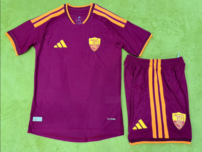 without Sponor Logo Player Version Youth Uniform Kids Kit 2026-2027 As Roma Home Soccer Jersey Shorts Child Football Set