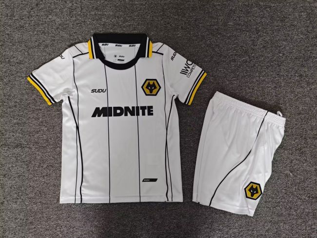 Youth Uniform Kids Kit 2026-2027 Wolverhampton Wanderers Away White Soccer Jersey Shorts Wolves Child Wolves Football Set