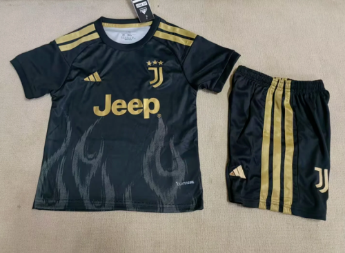 Youth Uniform Kids Kit 2026-2027 Juventus Third Away Black Soccer Jersey Shorts Child Football Set