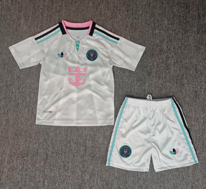 Youth Uniform Kids Kit 2026-2027 Inter Miami Third Away White Soccer Jersey Shorts Child Football Set