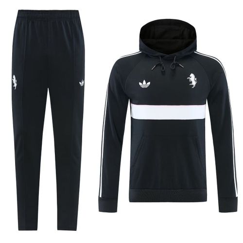with Caps 2026-2027 Juventus Black Hoody Soccer Windbreaker Jacket Football Jacket and Pants