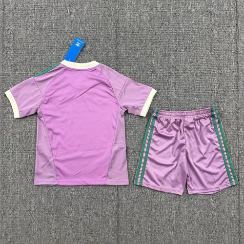 Youth Uniform Kids Kit 2026-2027 Manchester United Purple Goalkeeper Soccer Jersey Shorts Child Football Set