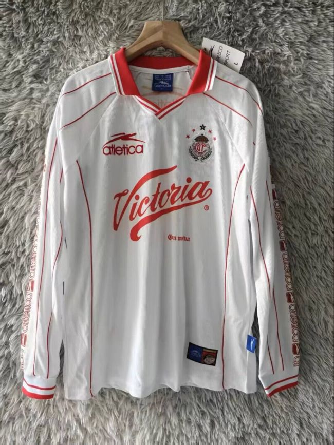 Long Sleeve Retro Jersey 1999-2000 Deportivo Toluca Away White Soccer Jersey Vintage Football Shirt