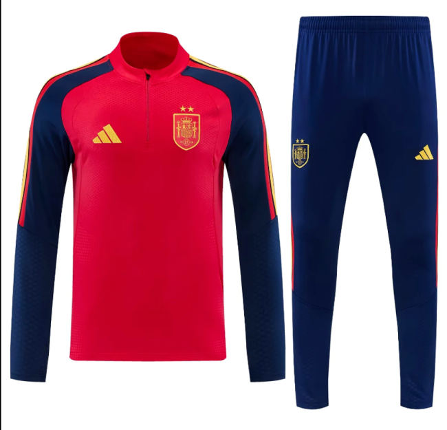 with 2 Stars 2026-2027 Spain Red Soccer Training Sweater and Pants Football Kit