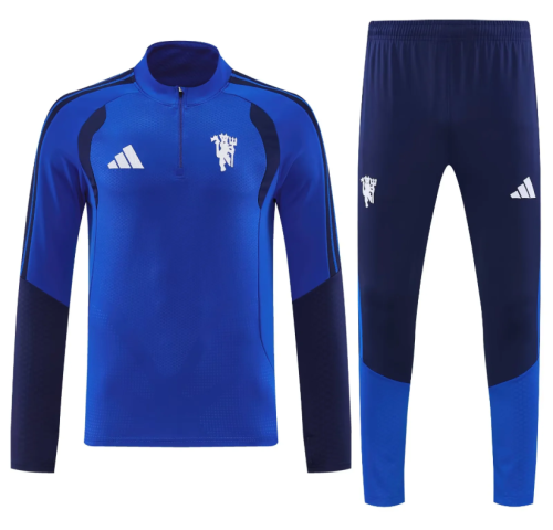 2026-2027 Manchester United Dark Blue Soccer Training Sweater and Pants Football Kit