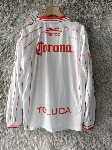 Long Sleeve Retro Jersey 1999-2000 Deportivo Toluca Away White Soccer Jersey Vintage Football Shirt